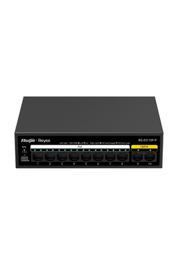 Switch L2, 8 x RJ45 10/100 Mbps PoE, 2 x RJ45 10/100 Mbps, Unmanaged - Ruijie Reyee RG-ES110F-P