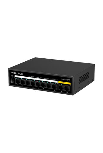 Switch L2, 8 x RJ45 10/100 Mbps PoE, 2 x RJ45 10/100 Mbps, Unmanaged - Ruijie Reyee RG-ES110F-P