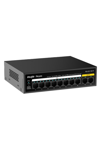 Switch L2, 8 x RJ45 10/100 Mbps PoE, 2 x RJ45 10/100 Mbps, Unmanaged - Ruijie Reyee RG-ES110F-P