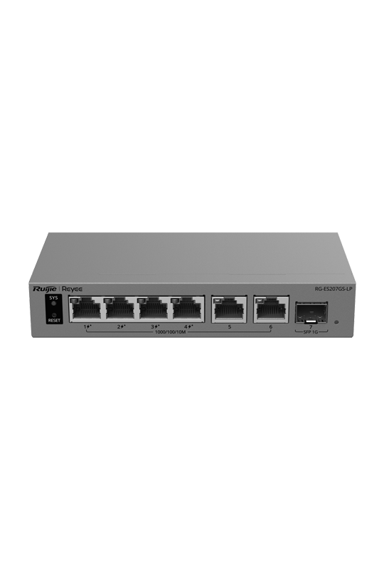 Switch L2, 6 x RJ45 1G (4 x PoE+), 1 x SFP 1G, Putere PoE 40W, Cloud Management - Ruijie Reyee RG-ES207GS-LP