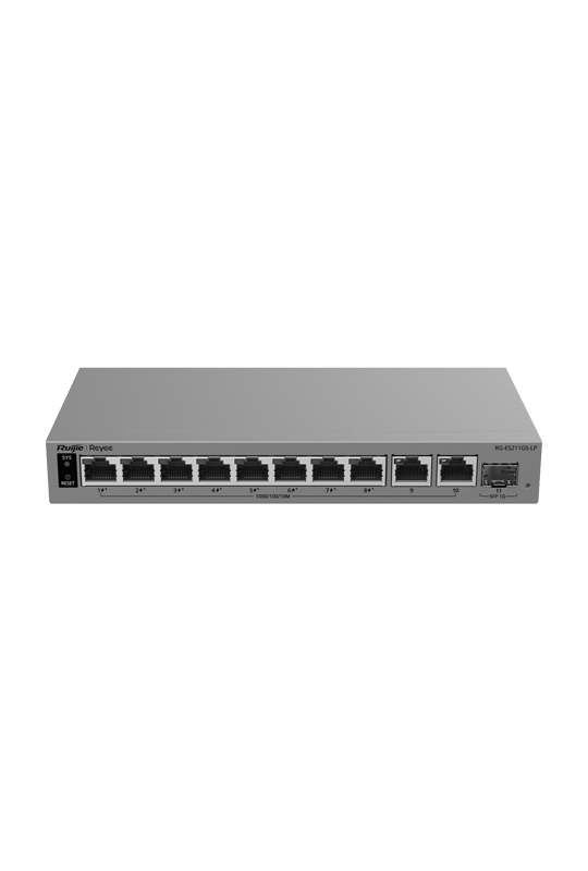 Switch L2, 10 x RJ45 1G (8 x PoE+), 1 x SFP 1G, Putere PoE 70W, Cloud Management - Ruijie Reyee RG-ES211GS-LP