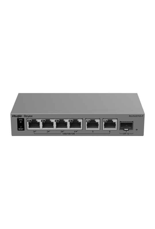 Switch L2, 6 x RJ45 1G (4 x PoE+), 1 x SFP 1G, Putere PoE 54W, Cloud Management - Ruijie Reyee RG-ES207GS-P