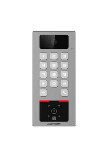 Terminal control acces si interfon, PIN, cititor card, QR, Bluetooth, Wi-Fi, Alarma, IK09 - HIKVISION DS-K1T502DBWX-CQRE1